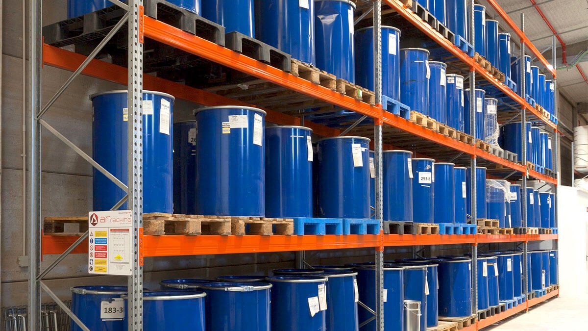 Chemical storage racks for FEFO inventory control