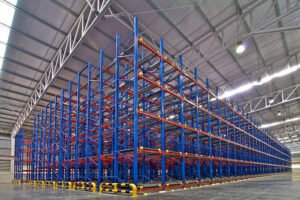 Pallet flow racks for FIFO inventory rotation