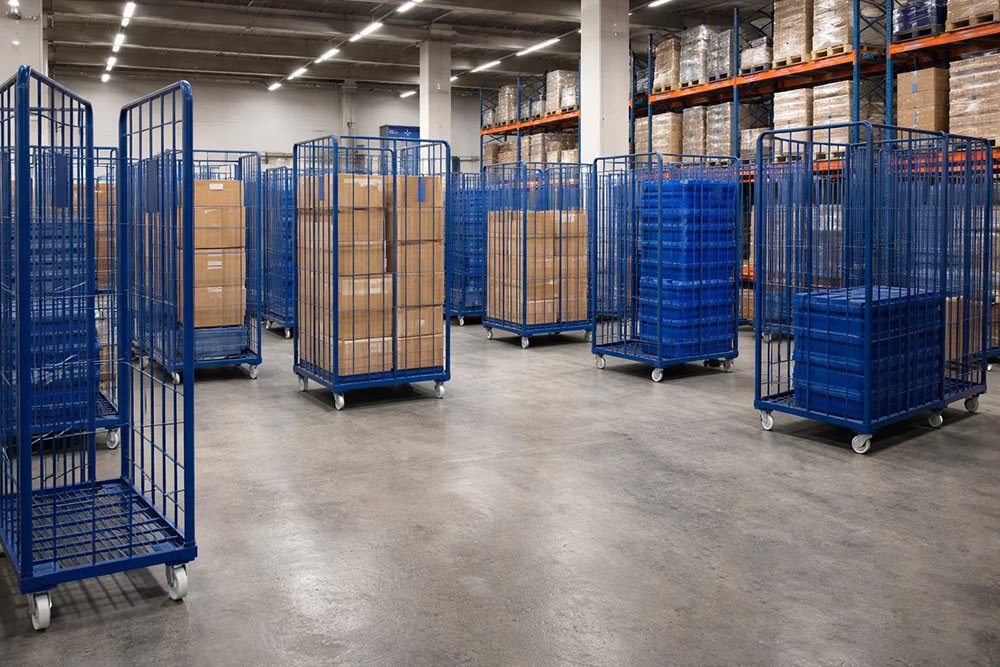 Retail supermarket store replenishment with roll cages