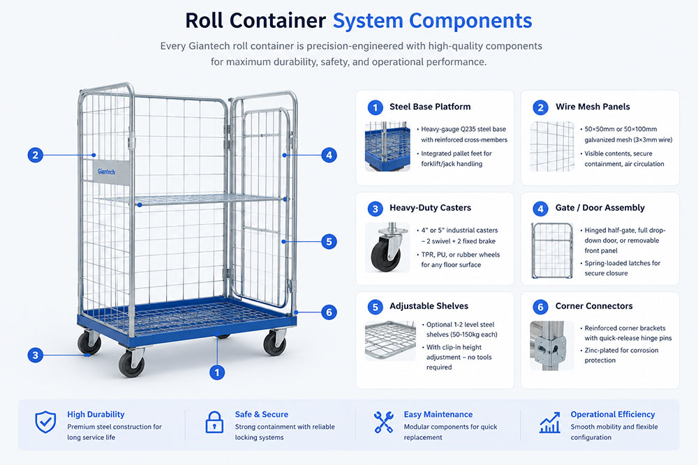 Roll container system components detail view