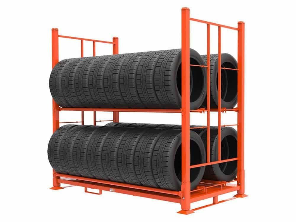 Tire storage stack rack for automotive warehouse operations