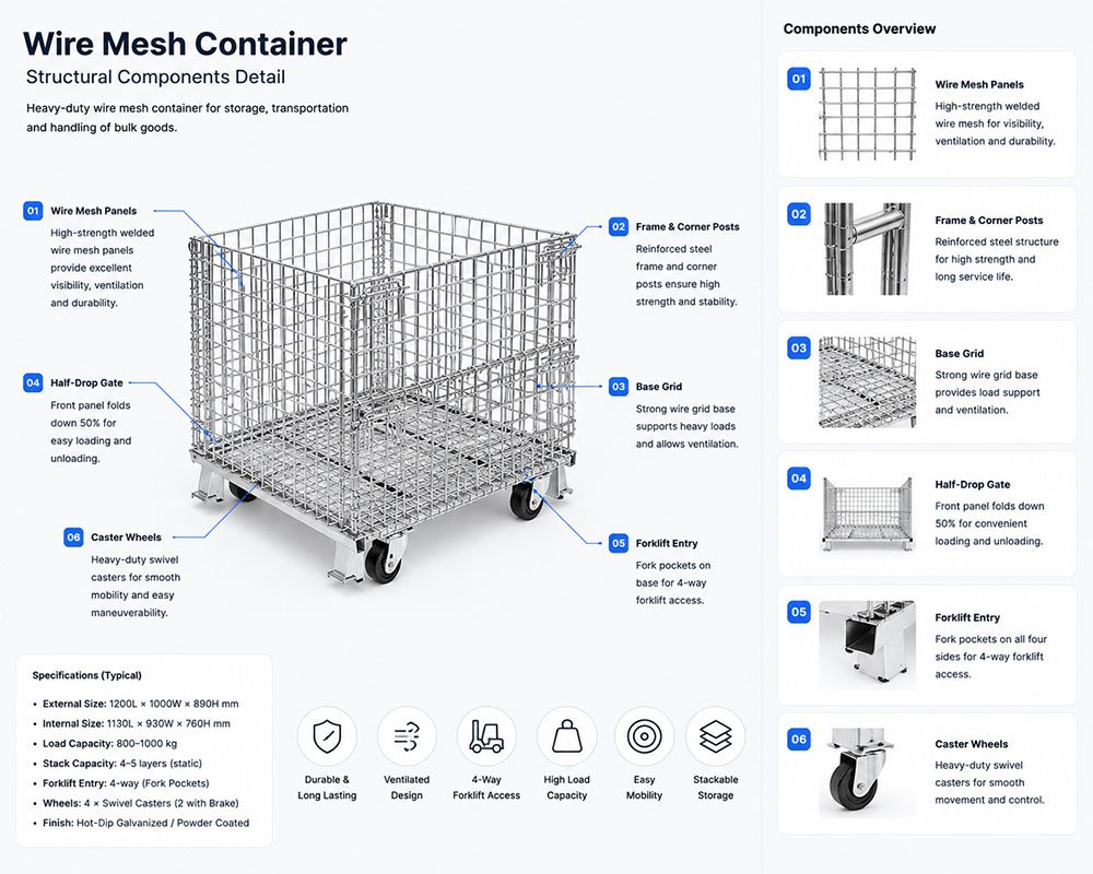 Wire Mesh Container Structural Components Detail