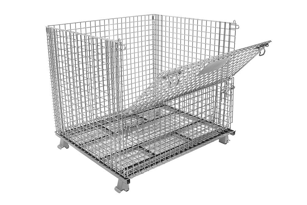 Collapsible Wire Mesh Container for Warehouse Storage